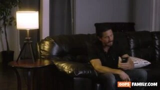 After a lengthy day at work, she astonished her stepdad with a blowjob and a smo