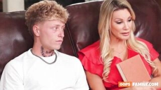 A sultry MILF in lingerie rails her stepson in a hard-core romp scene!