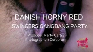 Danish swinger Horny Red in gangbang party in her favorite swingers club in Copenhagen