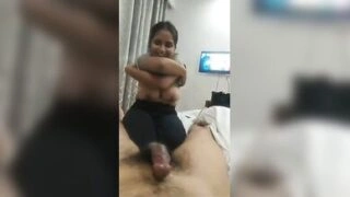 Gouthami reddy manthena removing T shirt showing nude sexy boobs & sucking husband dick Hard in Oyo room video xxx viral ??