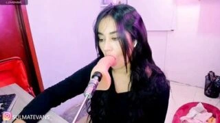 Sexy Asian Girl Passionately Licks and Kisses ASMR Microphone in Pink Room