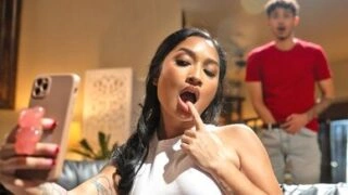 Asian teen maid Avery Black  caught masturbating by a young guy