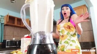 The stepsister’s milkshake brings all the studs to the yard, and they can’t resist her enormous knockers and clean-shaved vagina!