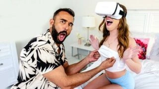 Teen stepdaughter enjoys a VR simulation with big dick stepdad